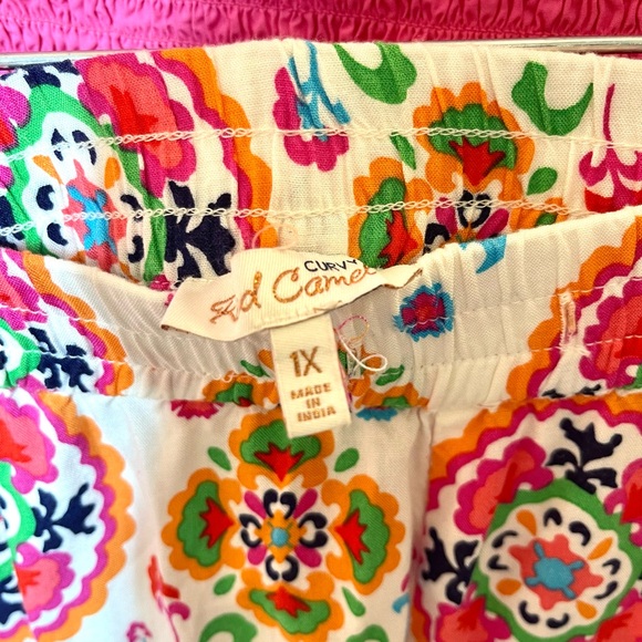 3pc short outfit, fuschia top multi colored shorts and matching earring NWOT - Picture 2 of 3